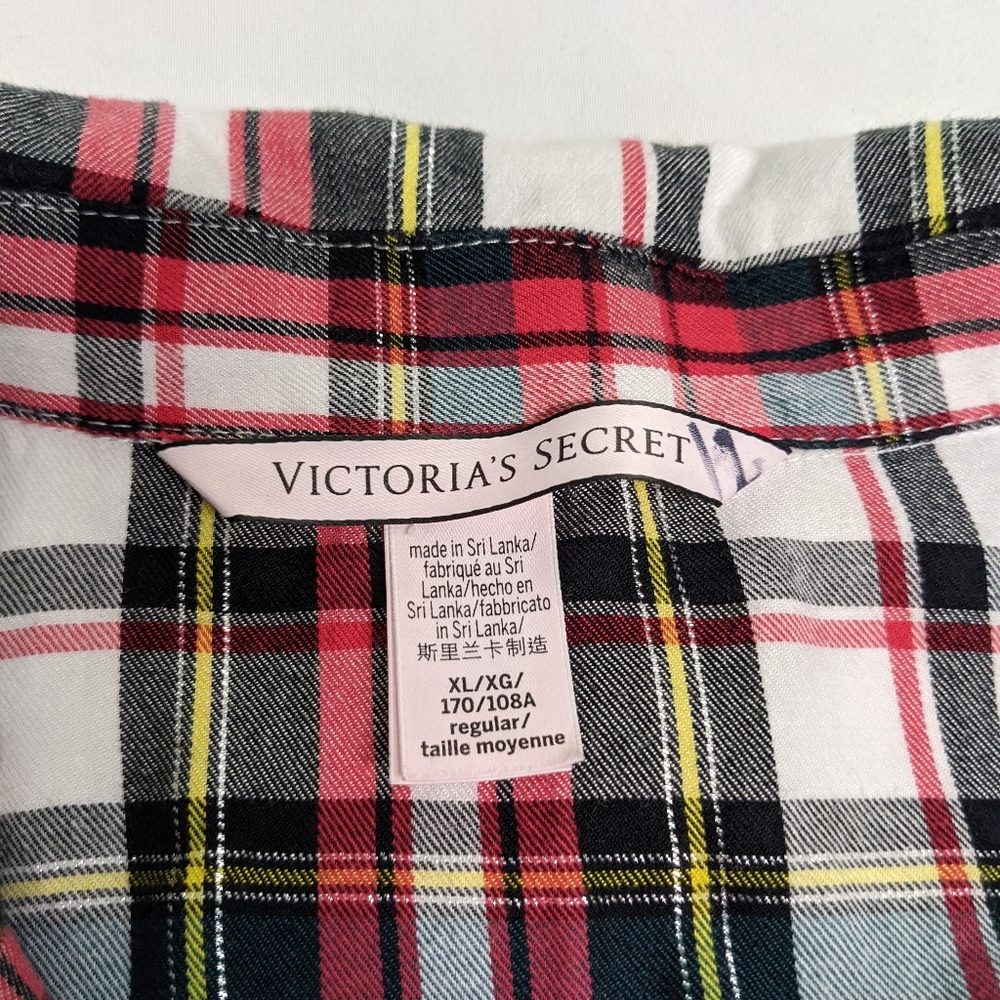 Victoria Secrets 2 piece Pajama plaid red white black yellow front tie on pants - Picture 7 of 12